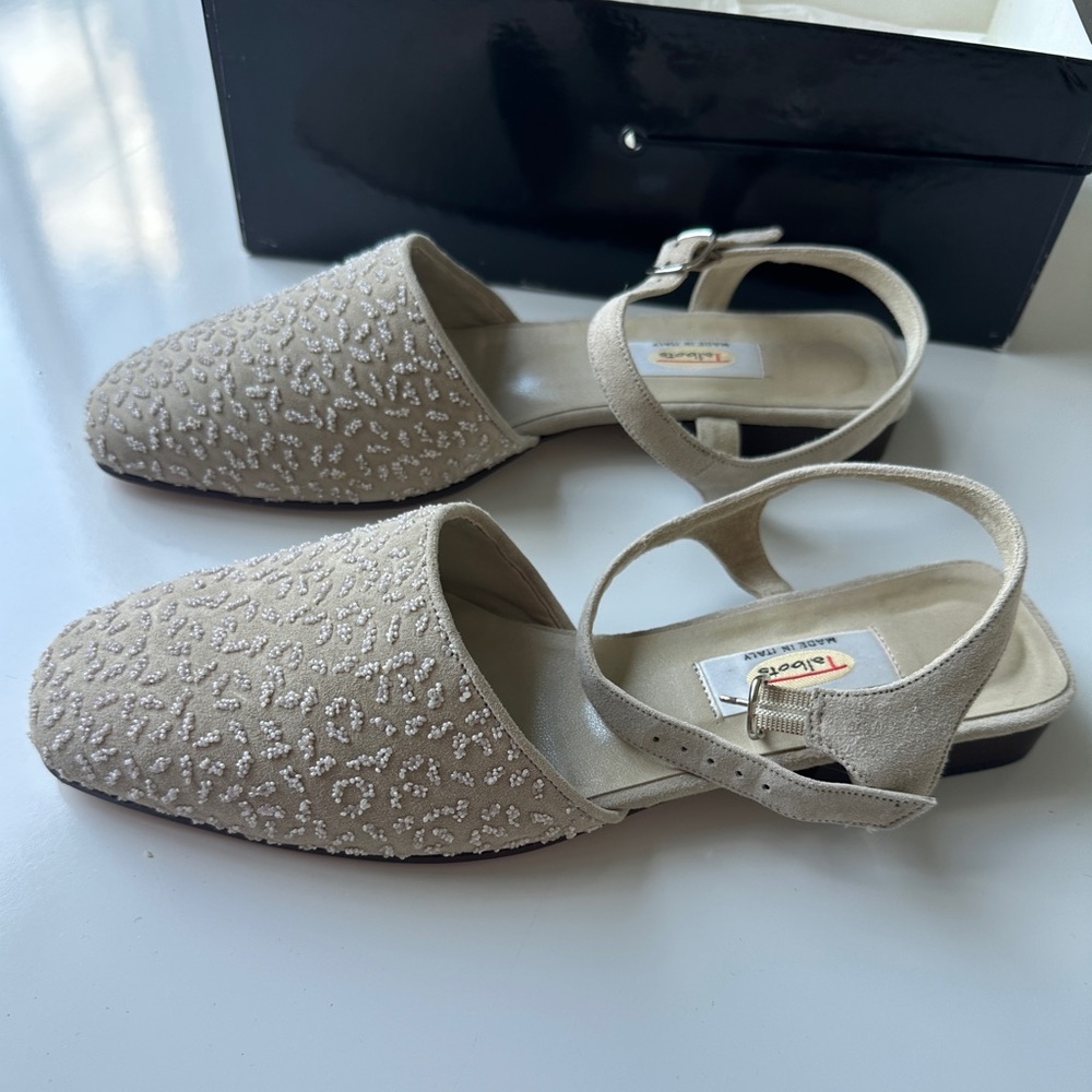 NEW Vintage Talbots Champagne Pia Beaded Leather Vero Cucio Flats Women’s 8 Box - Picture 2 of 9